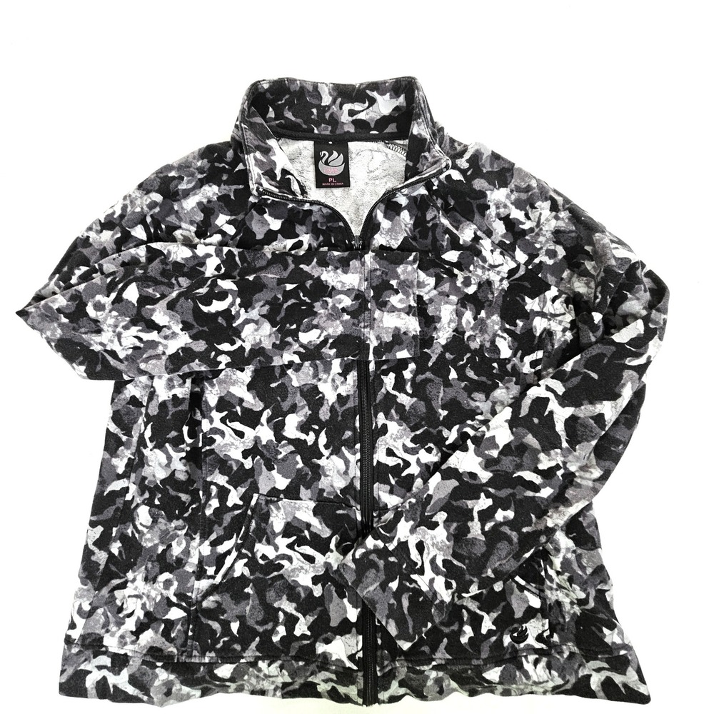 GVS Sport Women Black Gray Camo Full Zip Fleece Jacket Mock Neck Petite Large PL